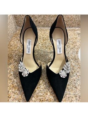Jimmy Choo Black Embellished Heels with Crystal Accents